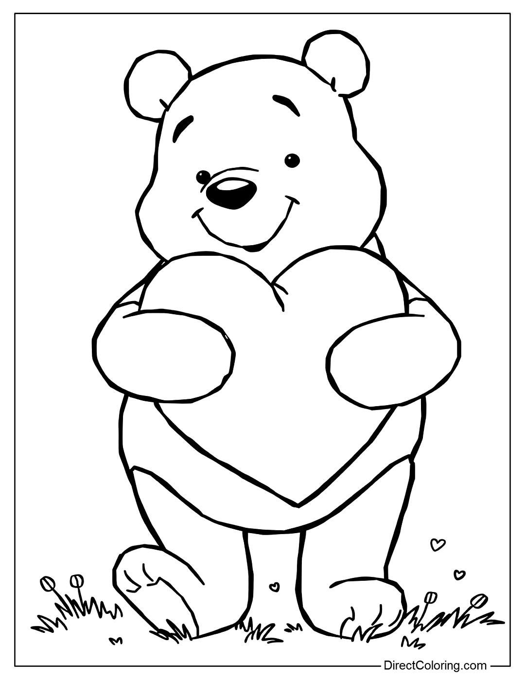Free Coloring Page Winnie The Pooh Holding Heart
